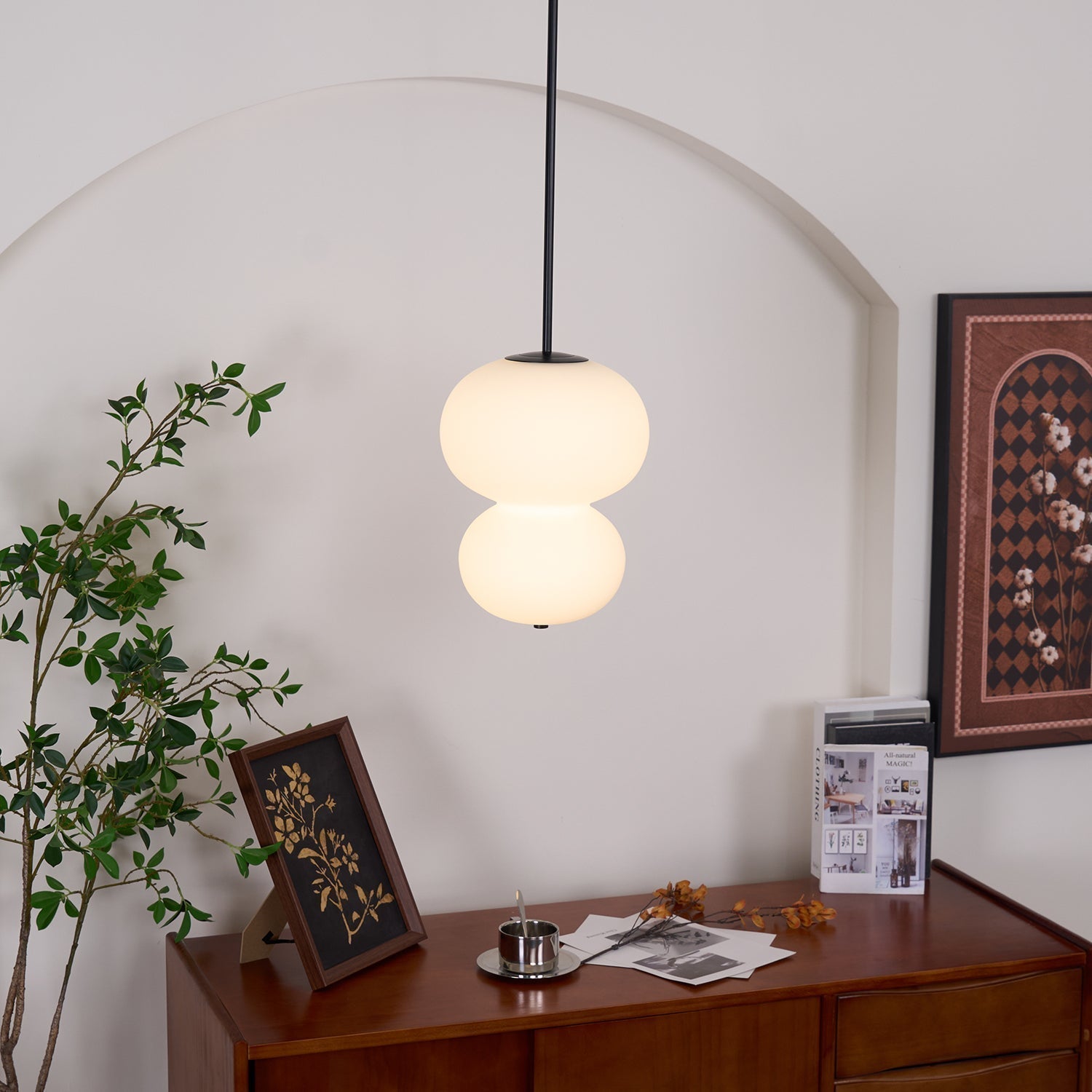 Modern Opal Glass Gourd Hanging LED Pendant Lamp for Dining and Living Rooms