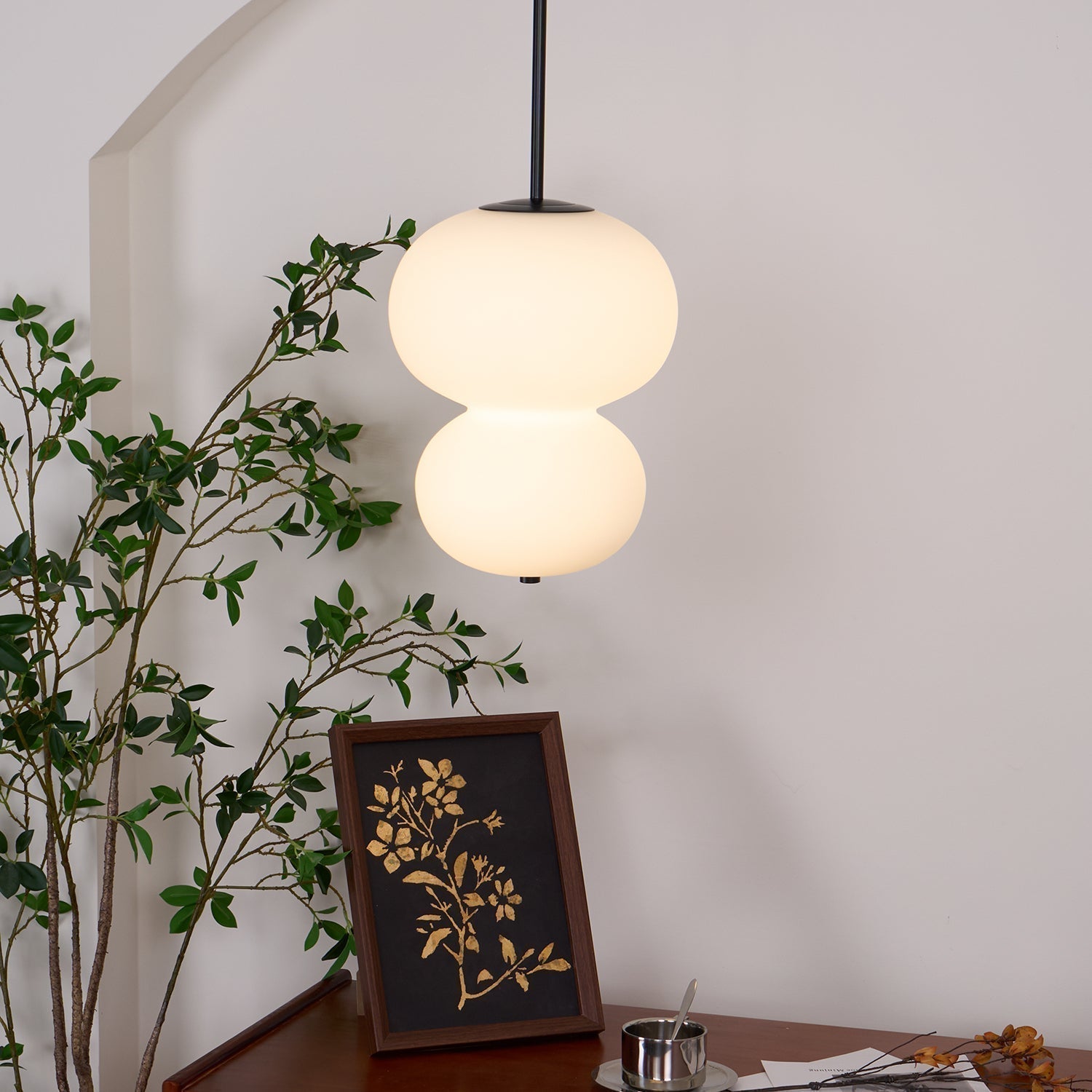 Modern Opal Glass Gourd Hanging LED Pendant Lamp for Dining and Living Rooms