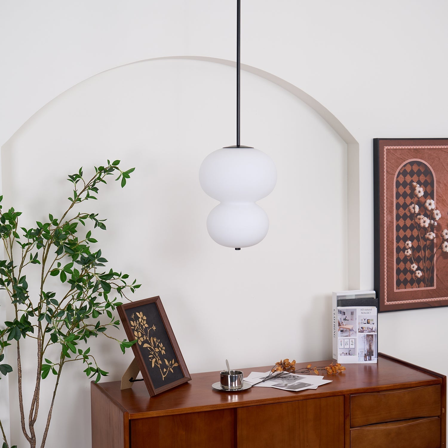 Modern Opal Glass Gourd Hanging LED Pendant Lamp for Dining and Living Rooms