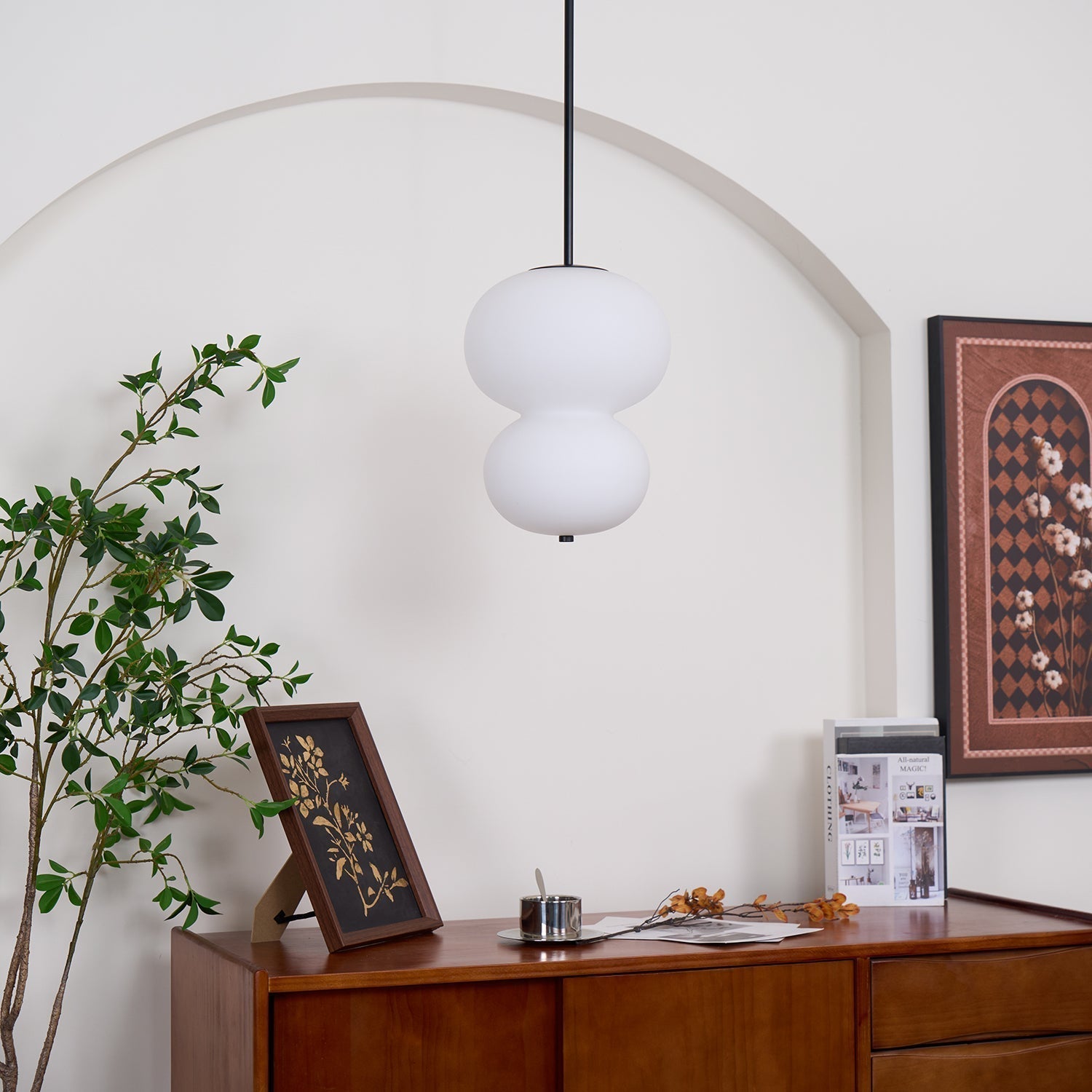 Modern Opal Glass Gourd Hanging LED Pendant Lamp for Dining and Living Rooms