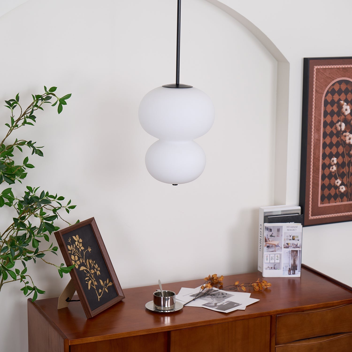 Modern Opal Glass Gourd Hanging LED Pendant Lamp for Dining and Living Rooms