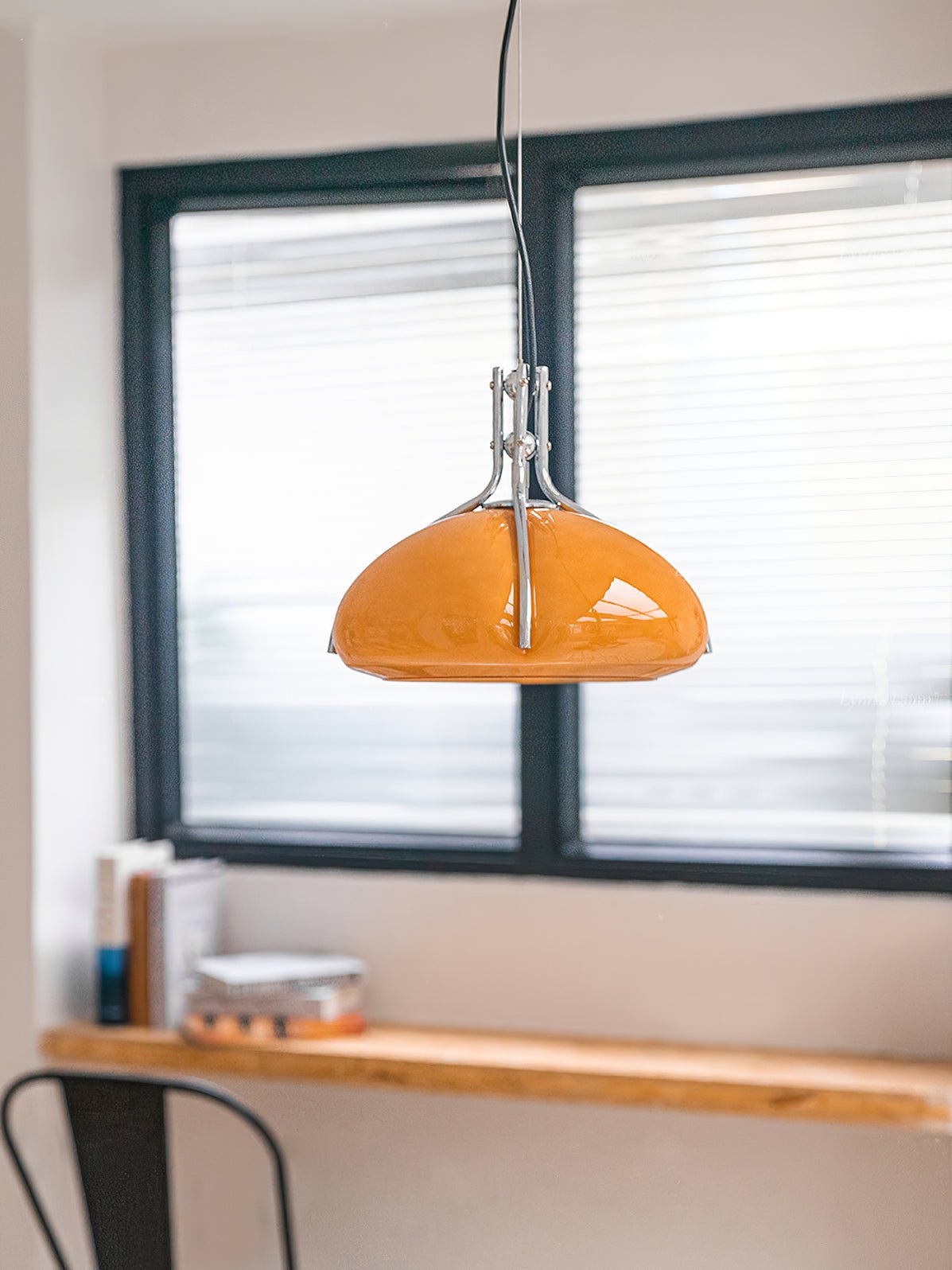 Modern Orange Plexiglass Quadrifoglio Pendant Light with Biomorphic Chrome Design