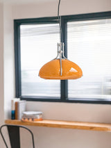 Modern Orange Plexiglass Quadrifoglio Pendant Light with Biomorphic Chrome Design