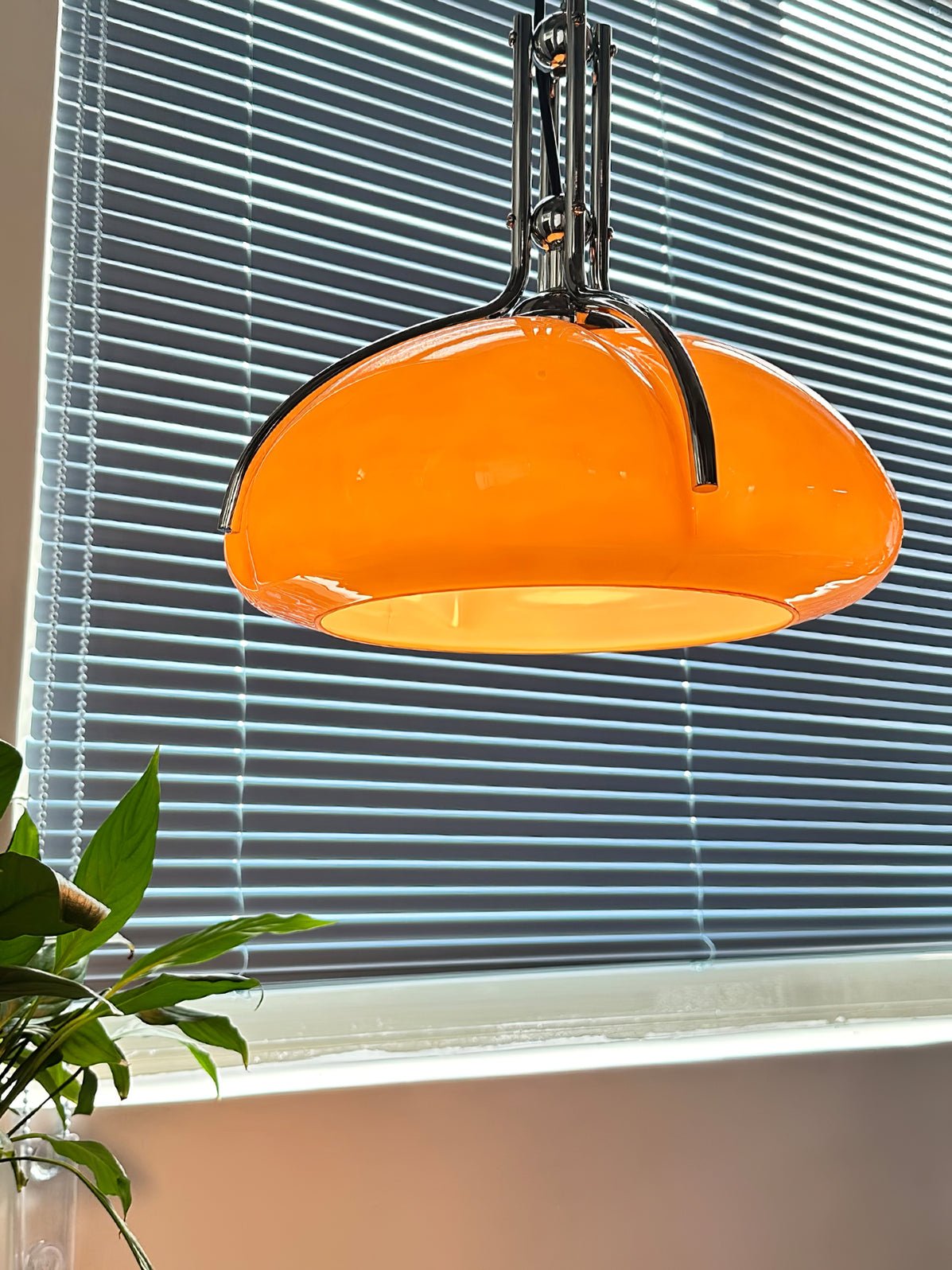 Modern Orange Plexiglass Quadrifoglio Pendant Light with Biomorphic Chrome Design