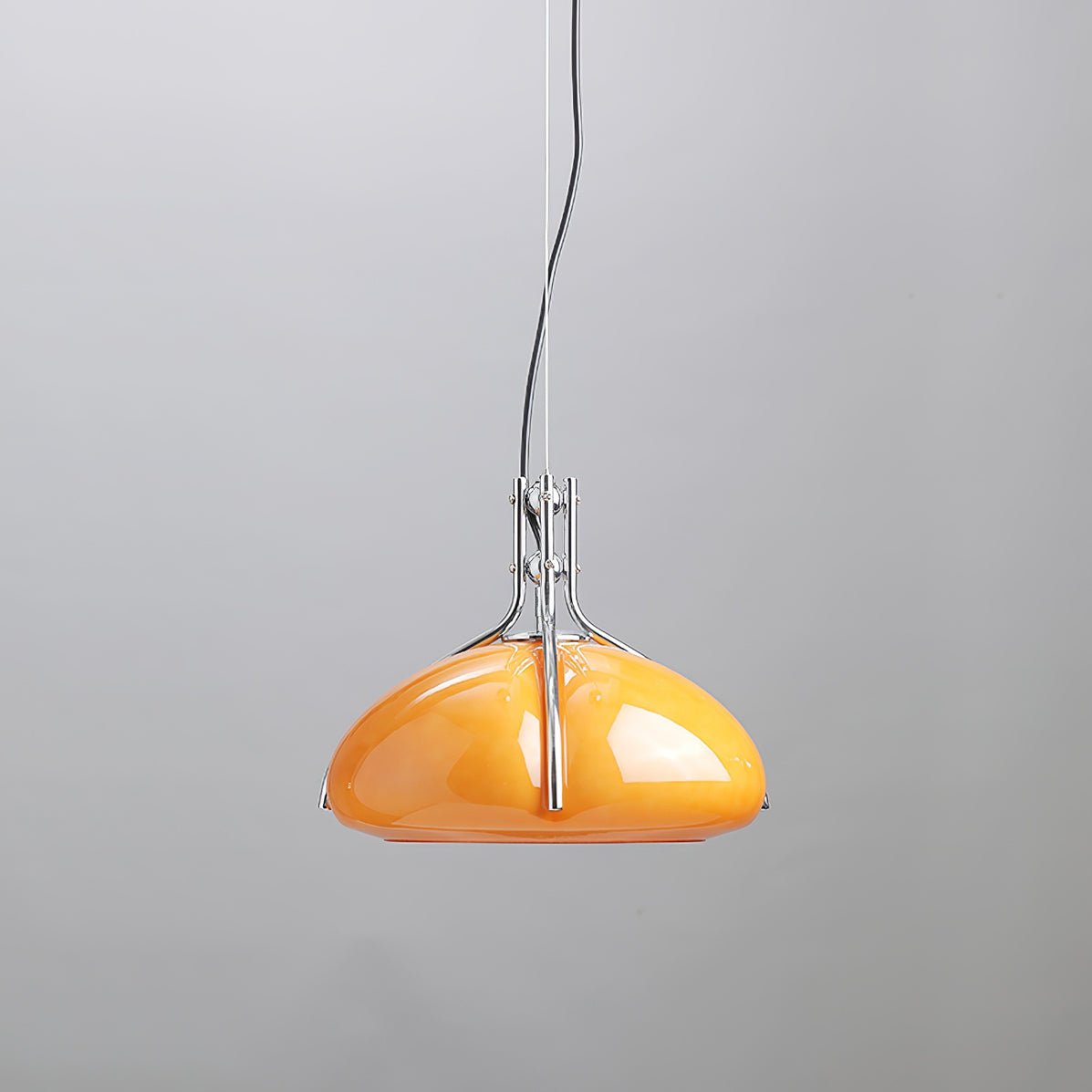 Modern Orange Plexiglass Quadrifoglio Pendant Light with Biomorphic Chrome Design