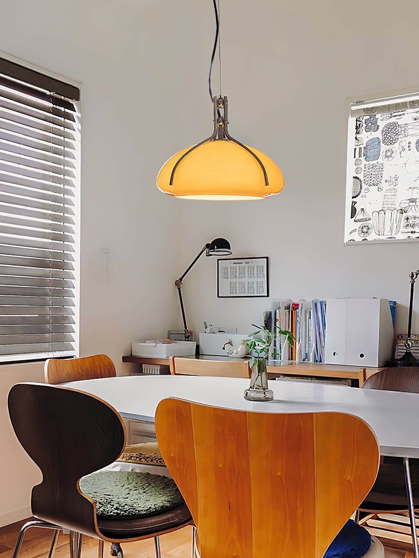 Modern Orange Plexiglass Quadrifoglio Pendant Light with Biomorphic Chrome Design