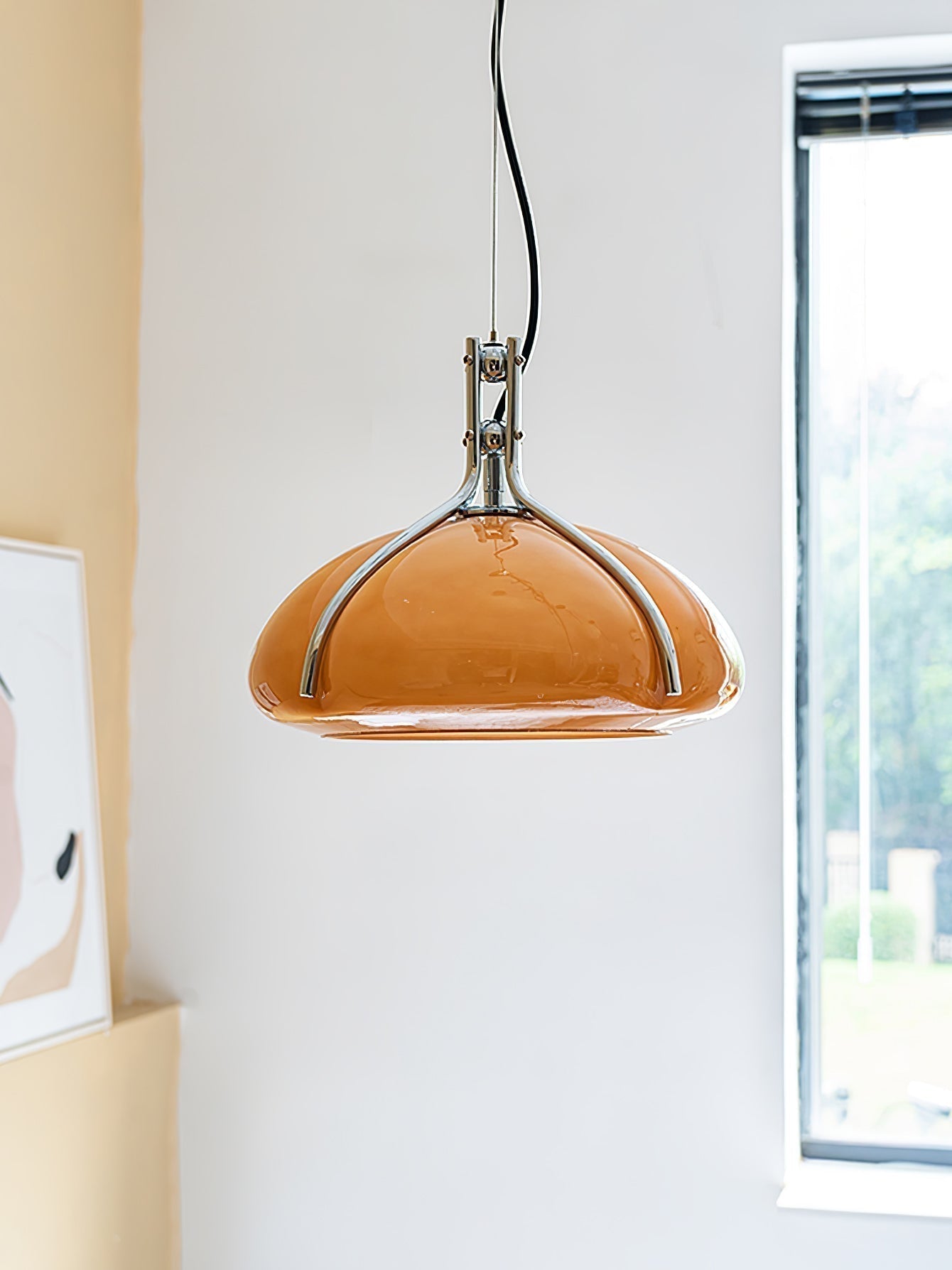 Modern Orange Plexiglass Quadrifoglio Pendant Light with Biomorphic Chrome Design
