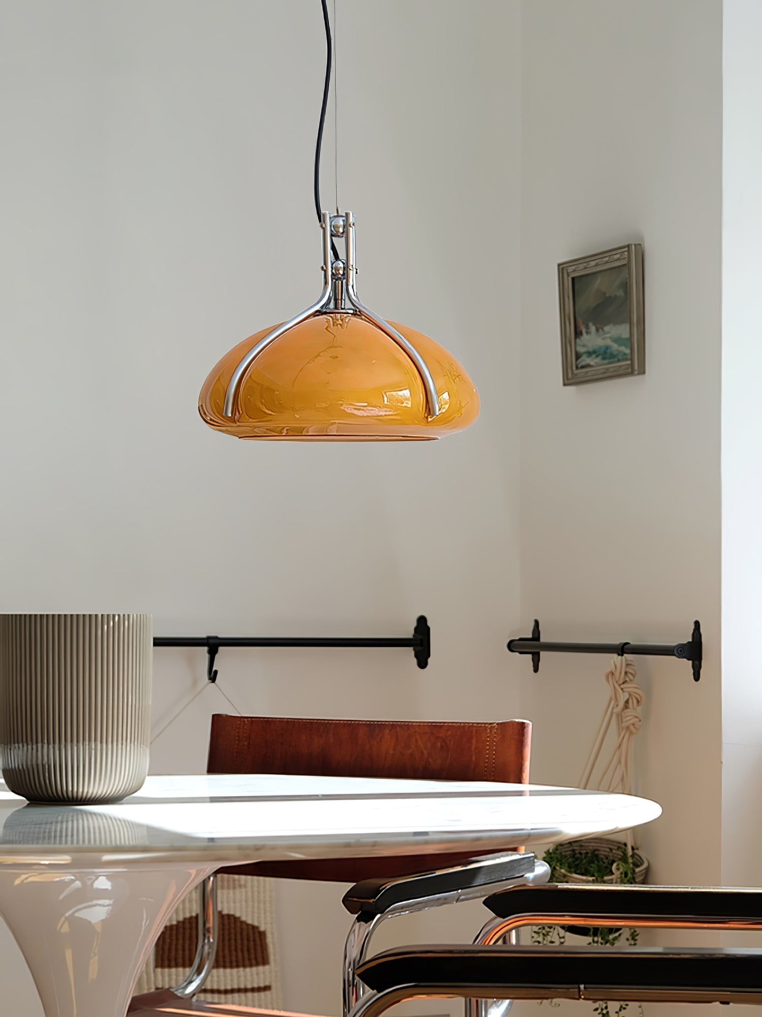 Modern Orange Plexiglass Quadrifoglio Pendant Light with Biomorphic Chrome Design