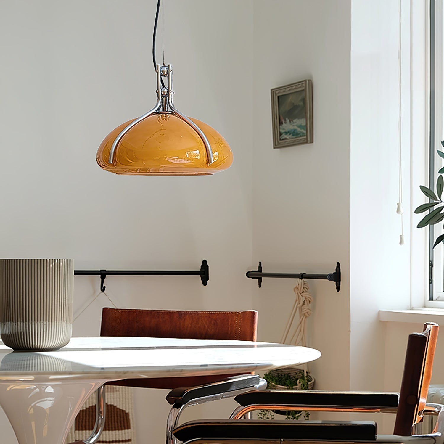 Modern Orange Plexiglass Quadrifoglio Pendant Light with Biomorphic Chrome Design