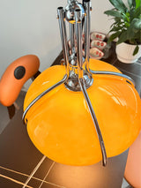 Modern Orange Plexiglass Quadrifoglio Pendant Light with Biomorphic Chrome Design