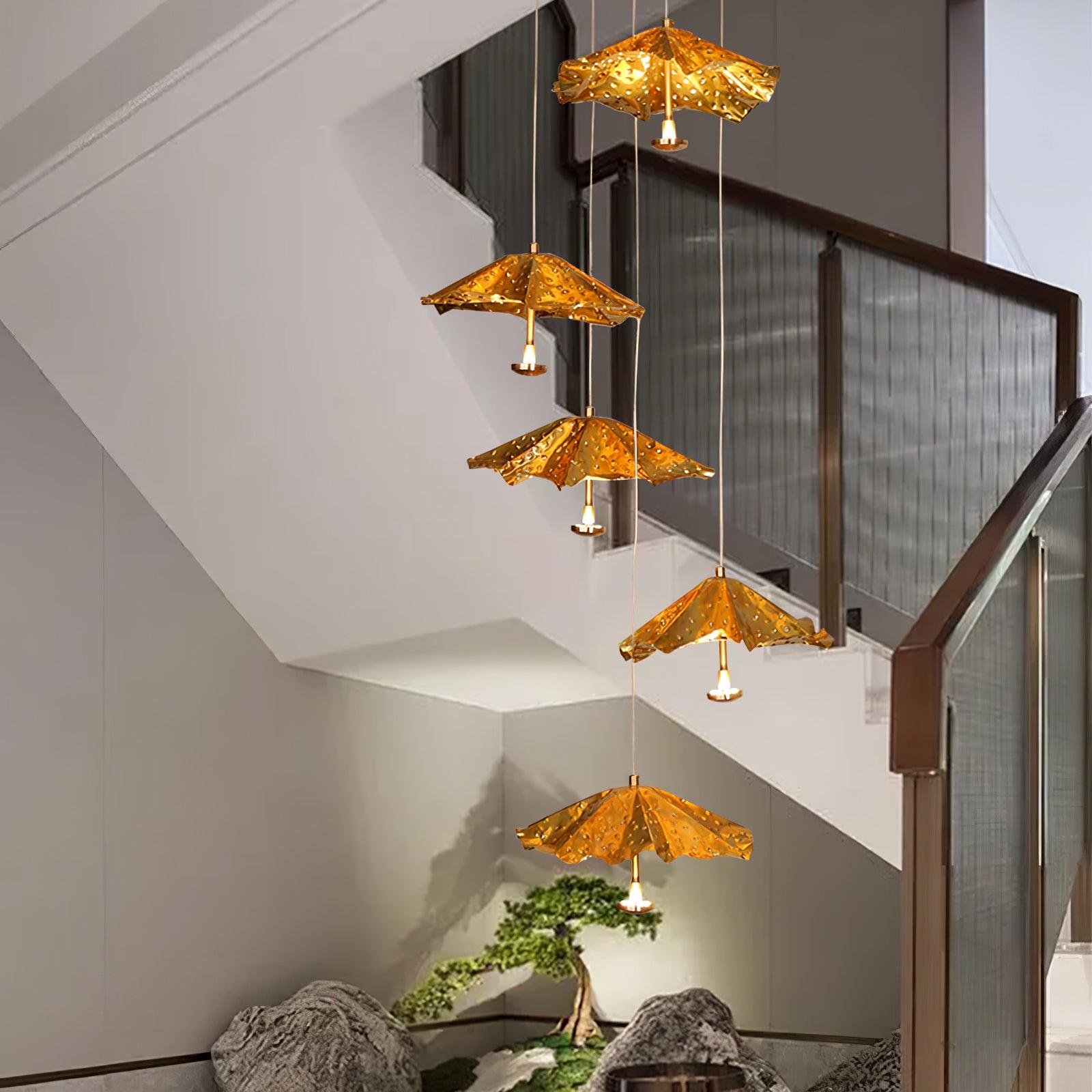 Modern Organic Brass Lotus Leaf LED Chandelier Hanging Ceiling Light Fixture