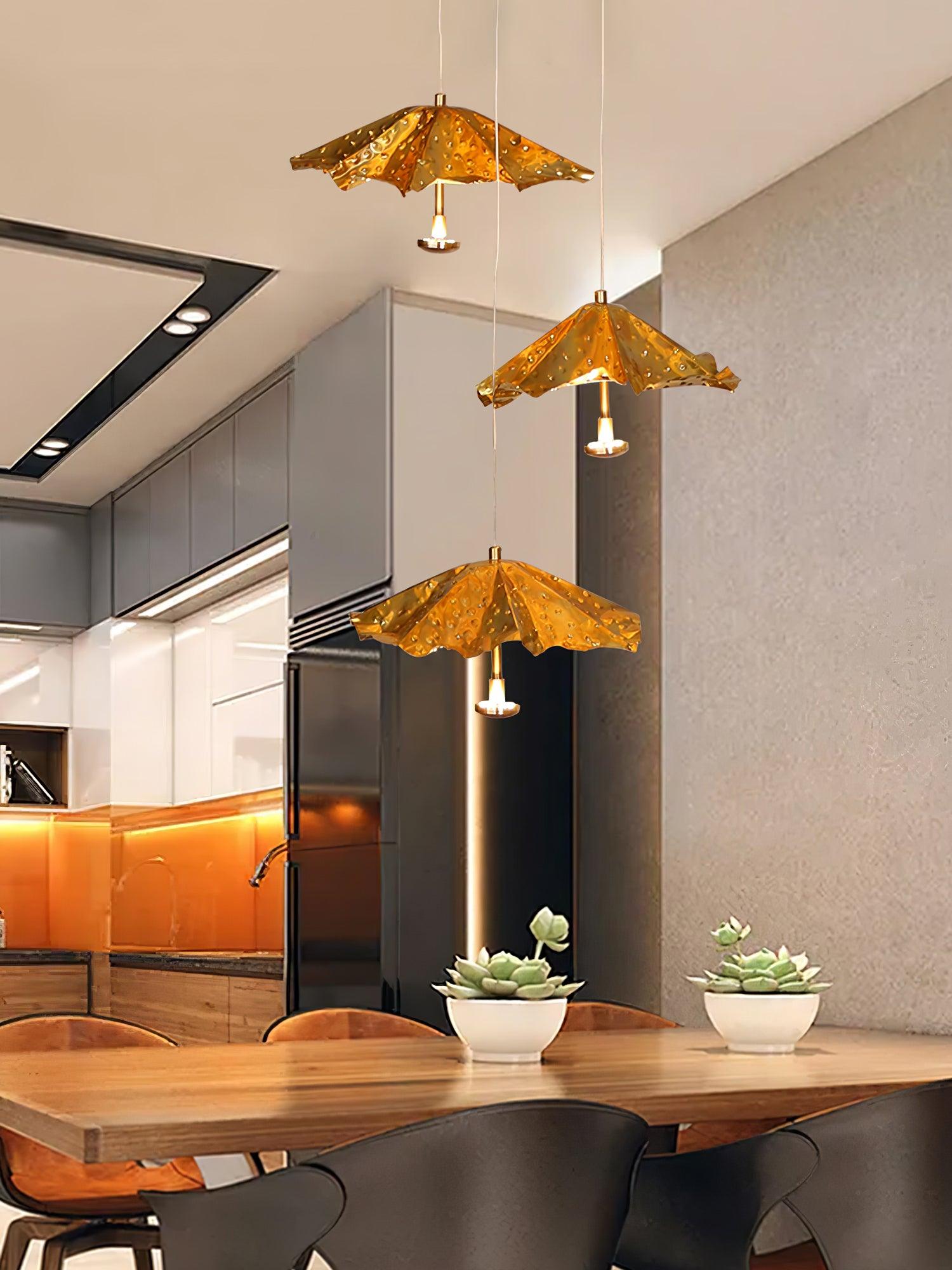 Modern Organic Brass Lotus Leaf LED Chandelier Hanging Ceiling Light Fixture