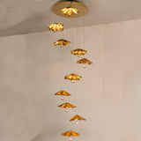 Modern Organic Brass Lotus Leaf LED Chandelier Hanging Ceiling Light Fixture