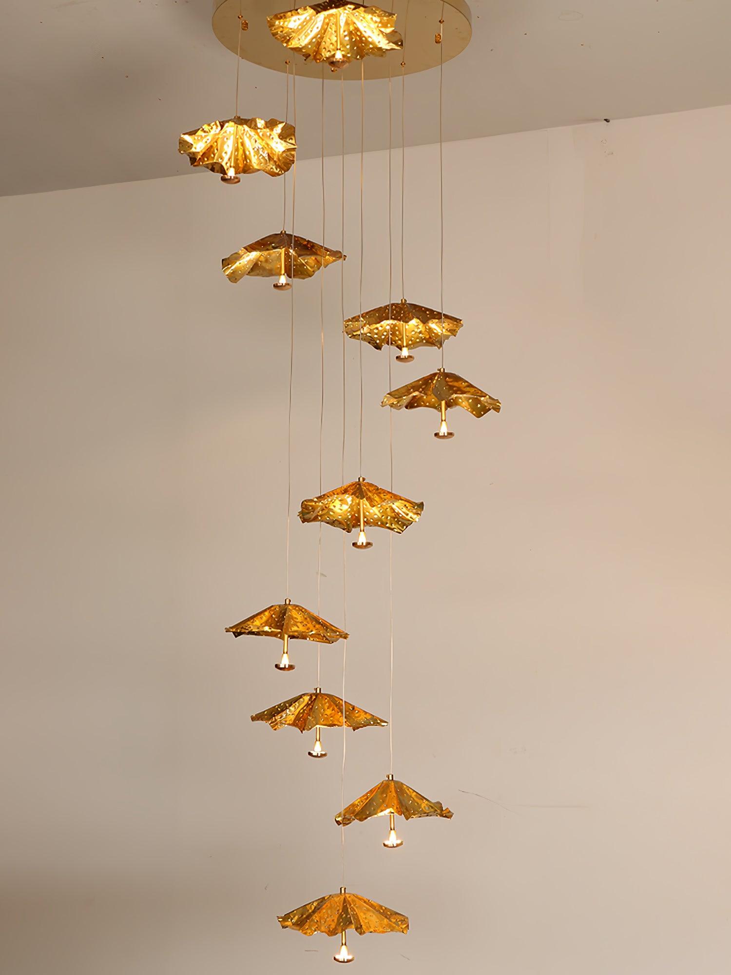 Modern Organic Brass Lotus Leaf LED Chandelier Hanging Ceiling Light Fixture