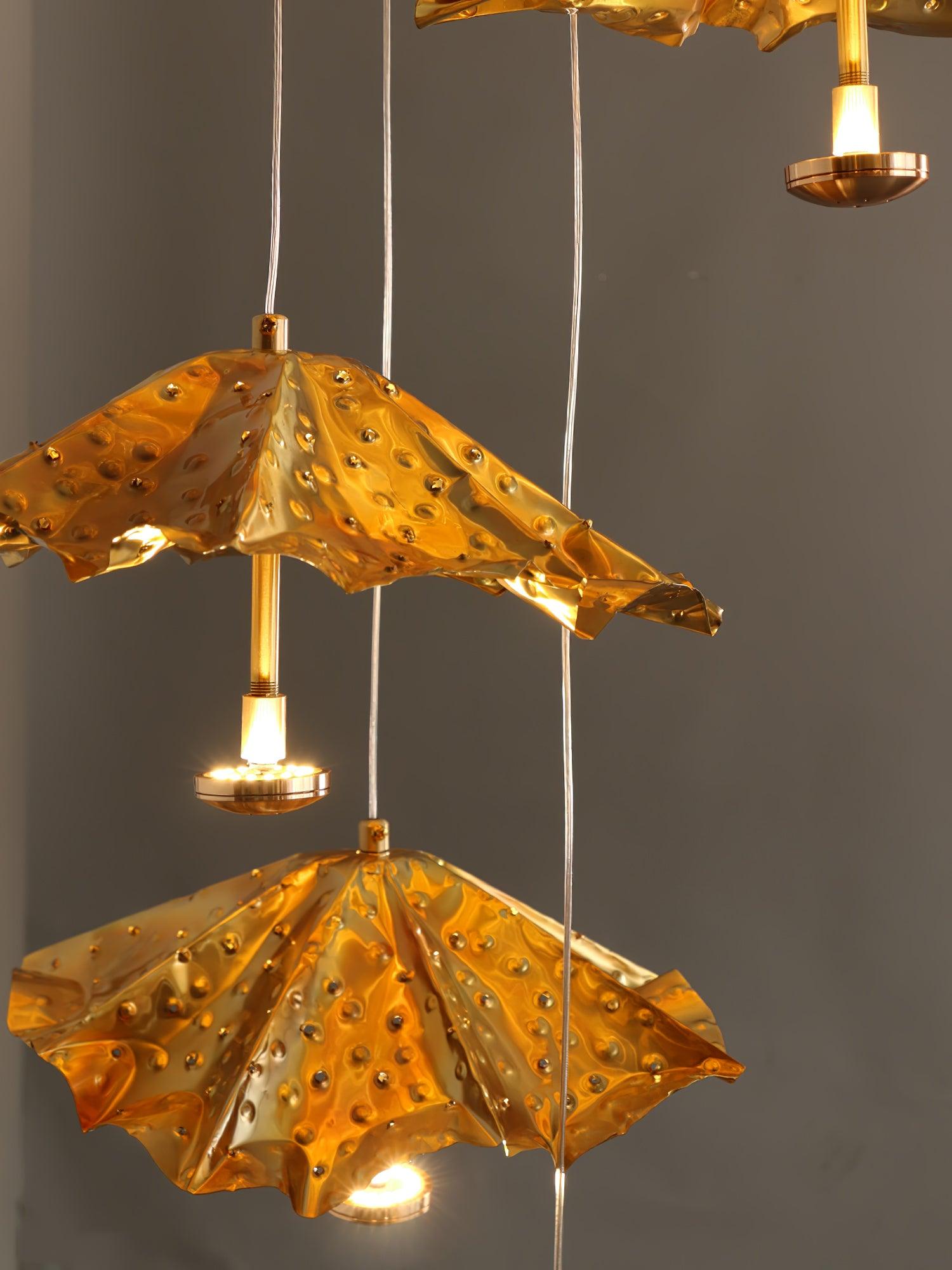 Modern Organic Brass Lotus Leaf LED Chandelier Hanging Ceiling Light Fixture