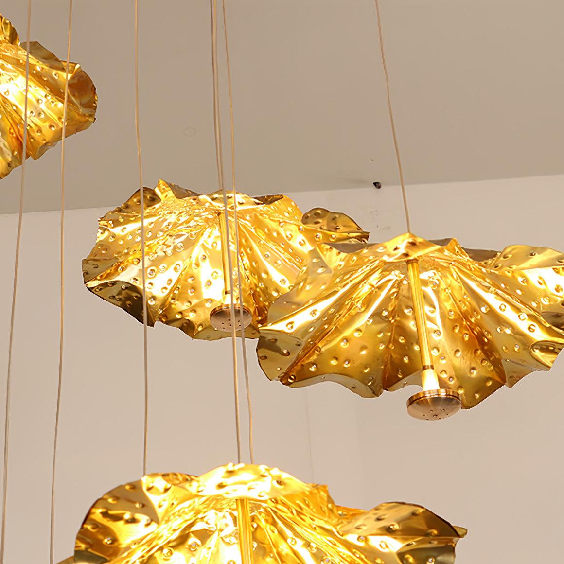Modern Organic Brass Lotus Leaf LED Chandelier Hanging Ceiling Light Fixture