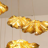 Modern Organic Brass Lotus Leaf LED Chandelier Hanging Ceiling Light Fixture