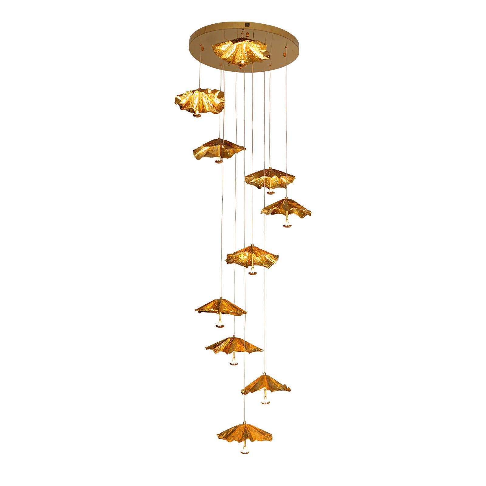 Modern Organic Brass Lotus Leaf LED Chandelier Hanging Ceiling Light Fixture