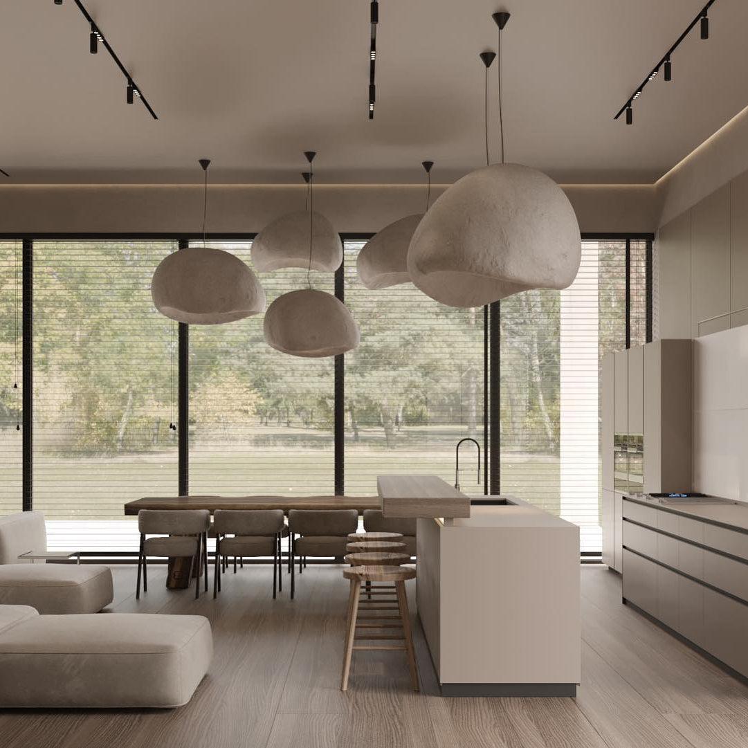 Modern Organic Cloud Chandelier with Rough Texture HDPE Shades and Adjustable Cables