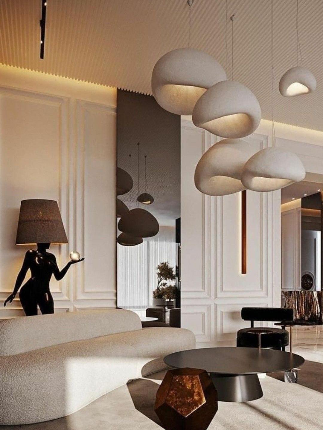 Modern Organic Cloud Chandelier with Rough Texture HDPE Shades and Adjustable Cables