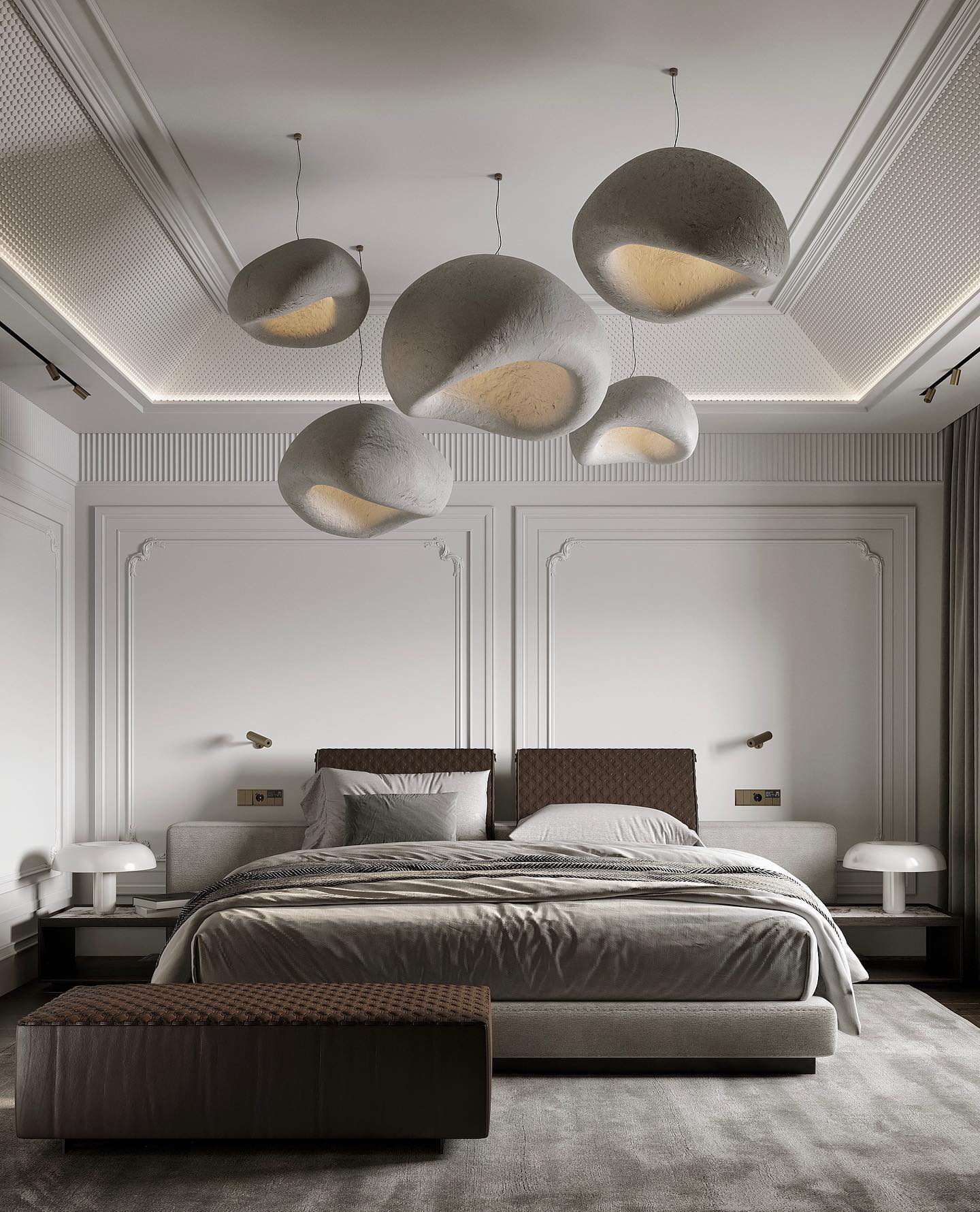 Modern Organic Cloud Chandelier with Rough Texture HDPE Shades and Adjustable Cables