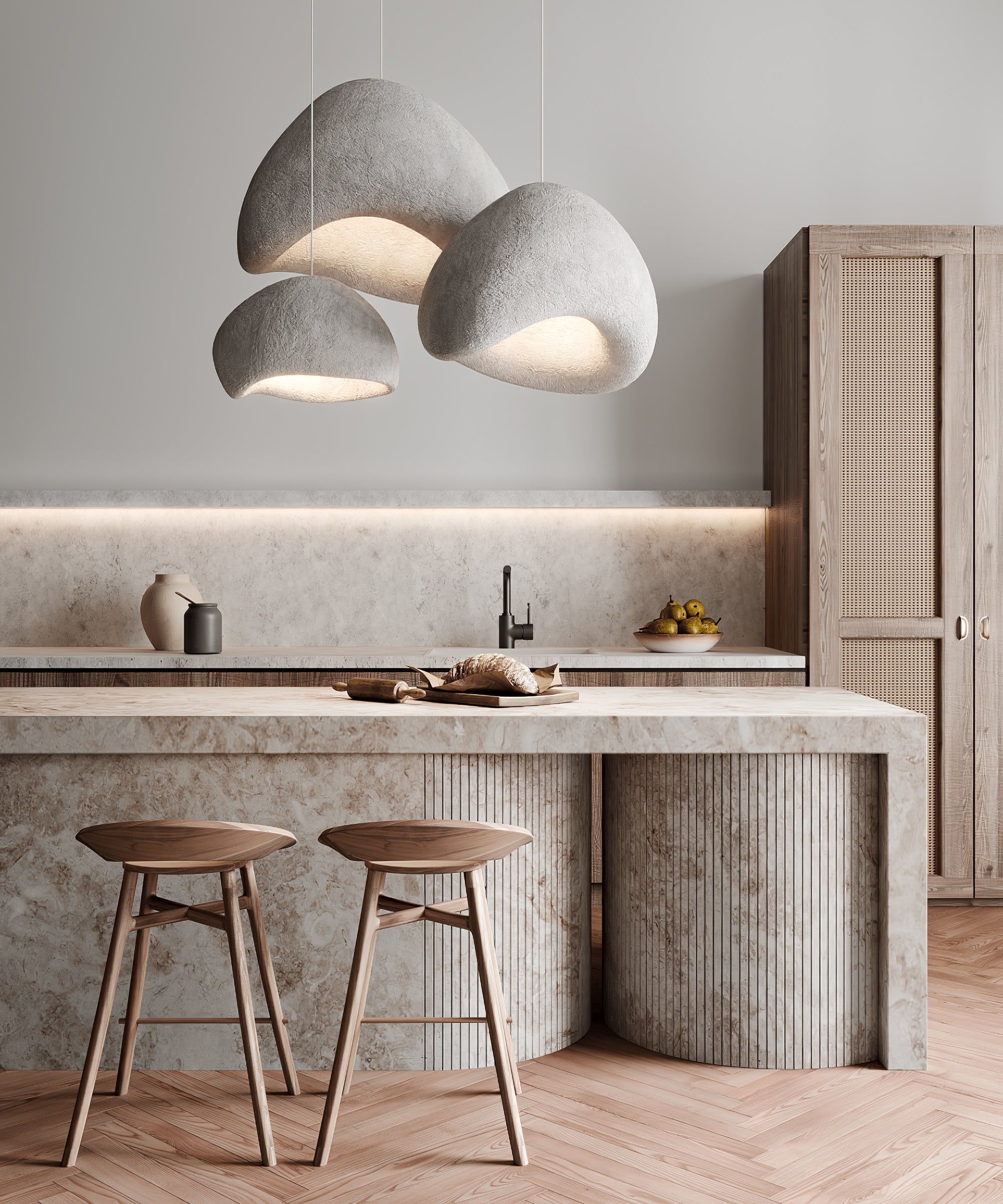 Modern Organic Cloud Chandelier with Rough Texture HDPE Shades and Adjustable Cables