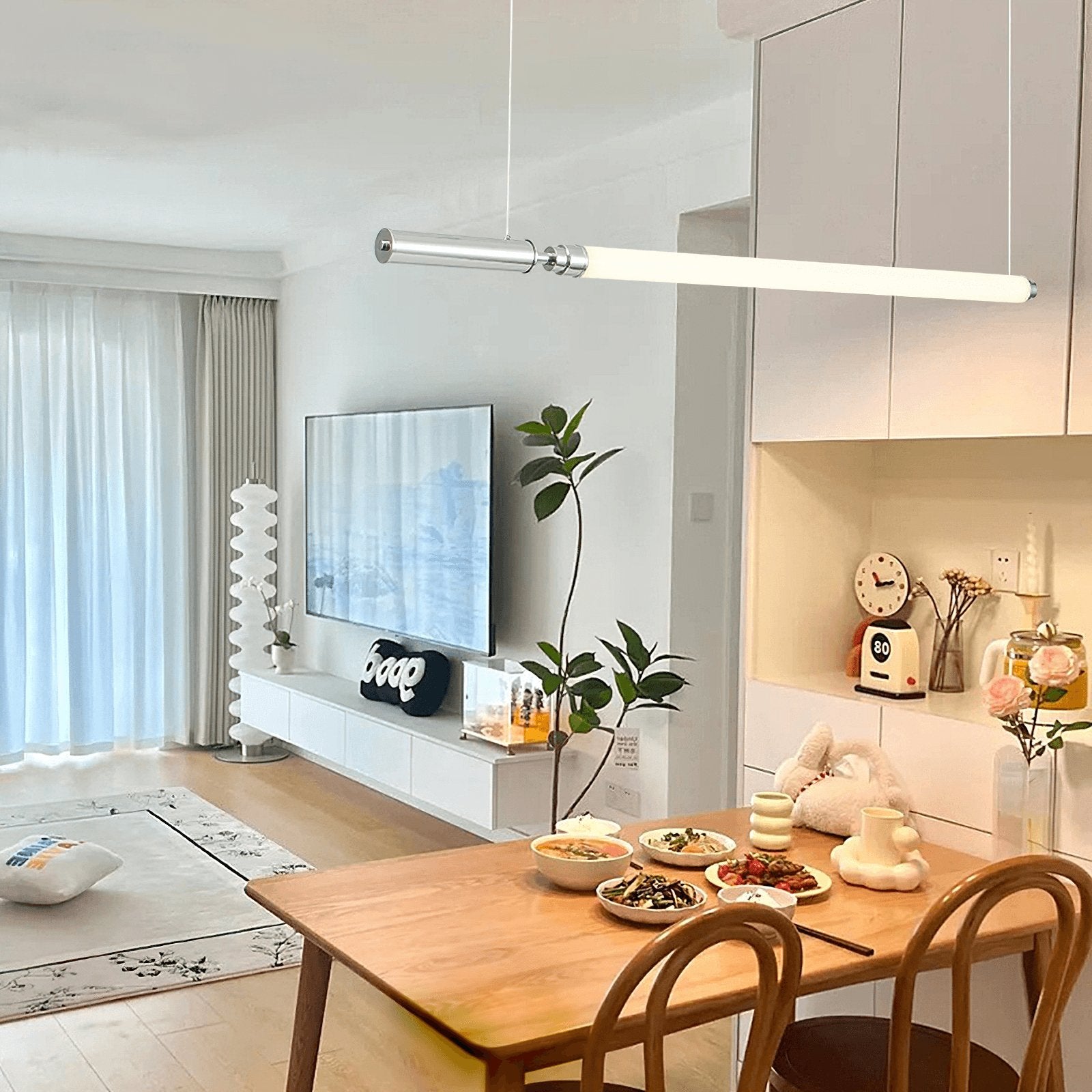 Modern Organic Glass LED Pendant Light with White Shade and Nickel Finish