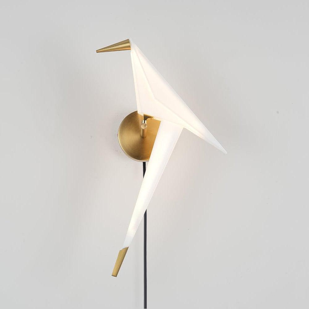 Modern Origami Bird Plug In Wall Sconce Set of 2 Gold and White Adjustable Sconce