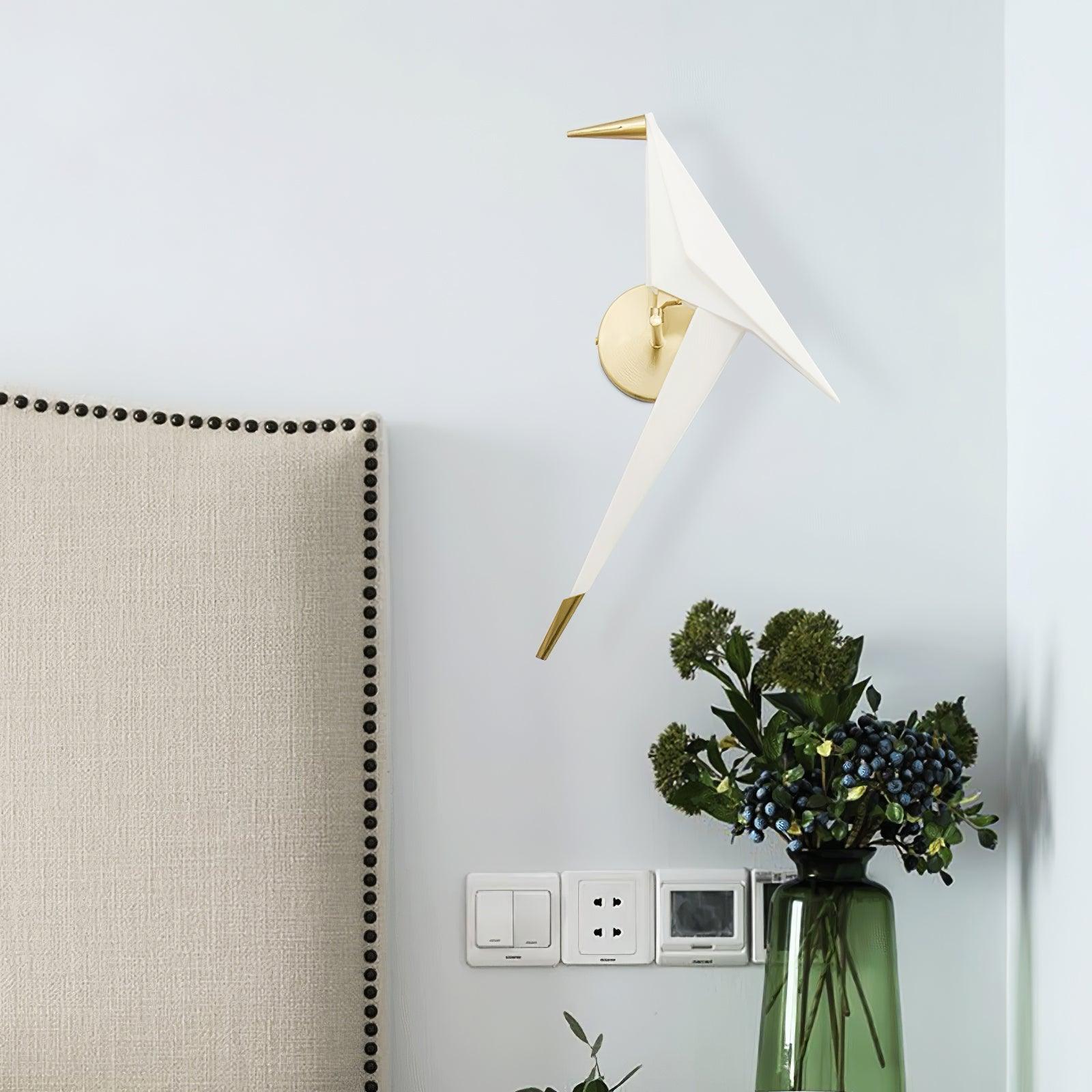 Modern Origami Bird Plug In Wall Sconce Set of 2 Gold and White Adjustable Sconce