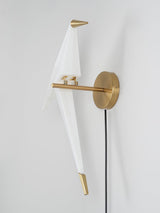 Modern Origami Bird Plug In Wall Sconce Set of 2 Gold and White Adjustable Sconce