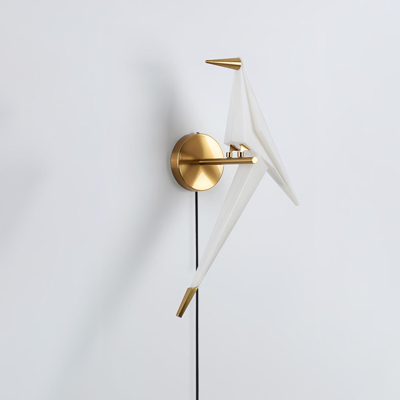 Modern Origami Bird Plug In Wall Sconce Set of 2 Gold and White Adjustable Sconce