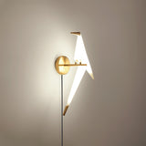 Modern Origami Bird Plug In Wall Sconce Set of 2 Gold and White Adjustable Sconce