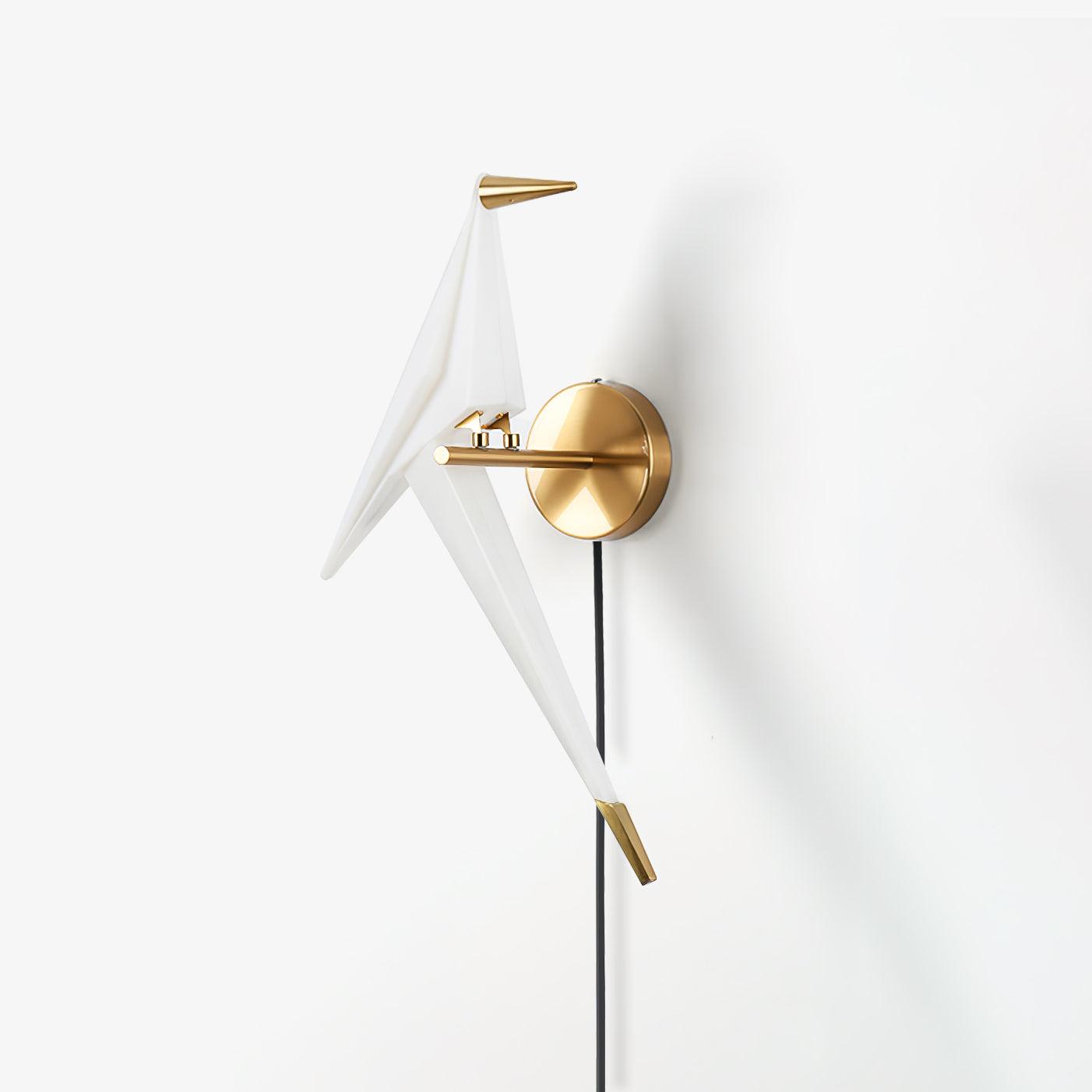 Modern Origami Bird Plug In Wall Sconce Set of 2 Gold and White Adjustable Sconce
