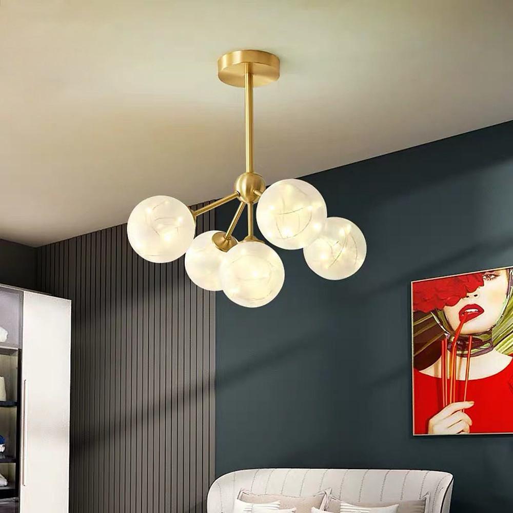 Modern Ornate 30 Inch LED Flush Mount Ceiling Light with Amber and White Glass Globes