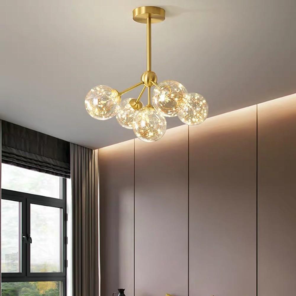 Modern Ornate 30 Inch LED Flush Mount Ceiling Light with Amber and White Glass Globes