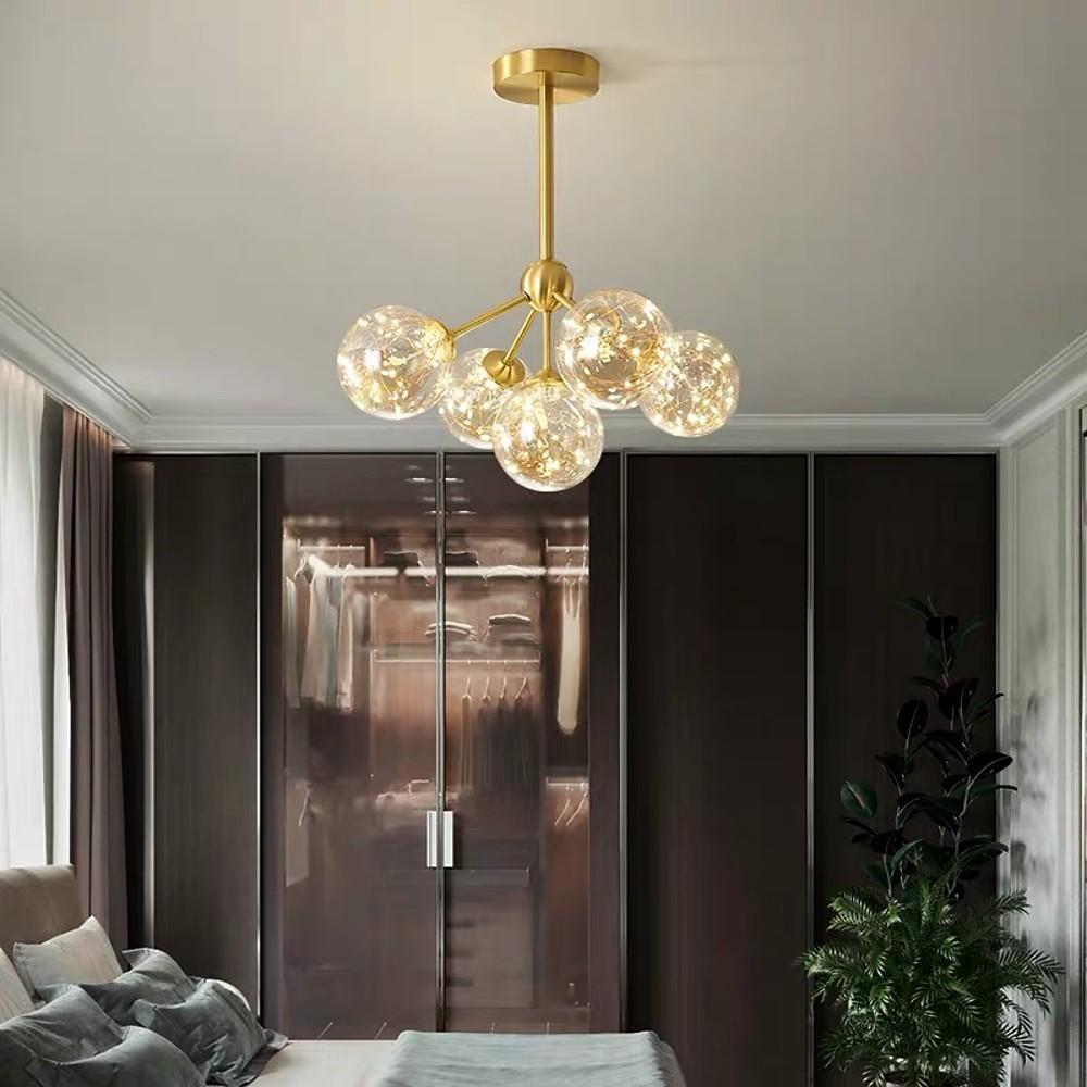 Modern Ornate 30 Inch LED Flush Mount Ceiling Light with Amber and White Glass Globes
