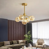 Modern Ornate 30 Inch LED Flush Mount Ceiling Light with Amber and White Glass Globes