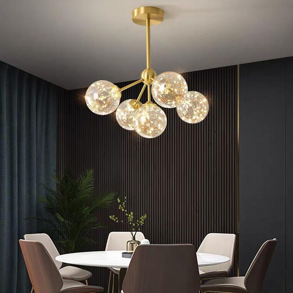 Modern Ornate 30 Inch LED Flush Mount Ceiling Light with Amber and White Glass Globes