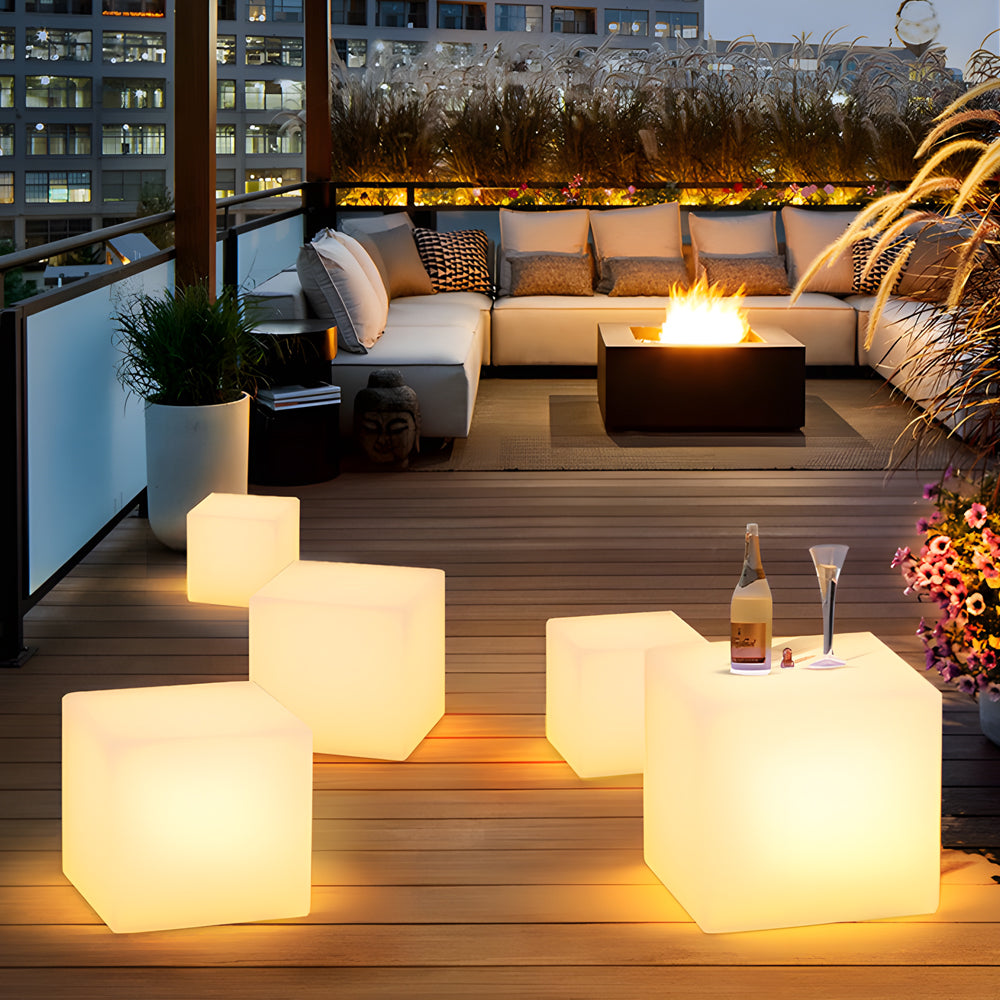 Modern Outdoor LED Cube Light Waterproof Solar and USB Rechargeable Floor Lamp for Garden Path
