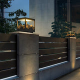 Modern Outdoor LED Landscape Pillar Light Stainless Steel Mountain Pattern Garden Decor Lamp