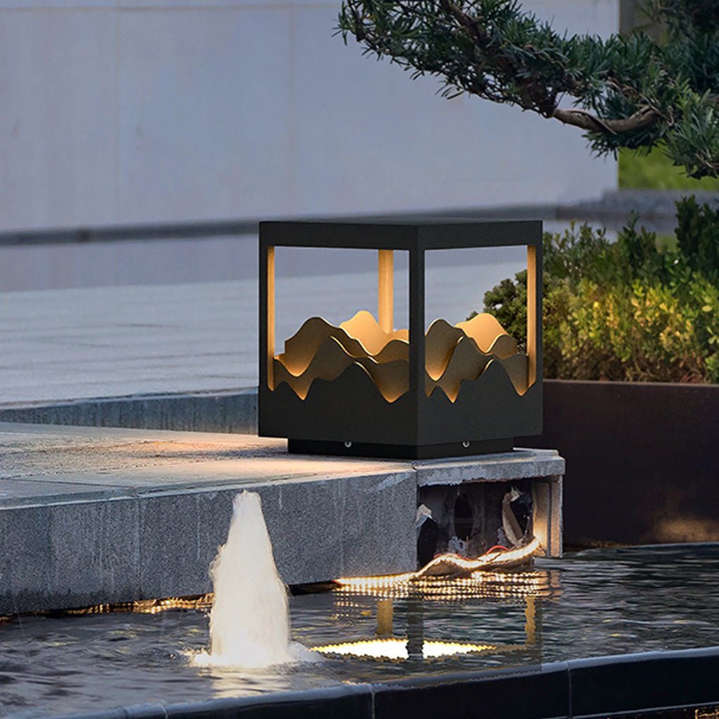 Modern Outdoor LED Landscape Pillar Light Stainless Steel Mountain Pattern Garden Decor Lamp