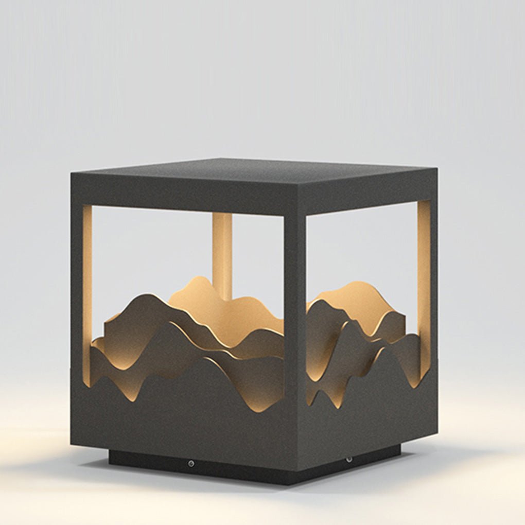 Modern Outdoor LED Landscape Pillar Light Stainless Steel Mountain Pattern Garden Decor Lamp