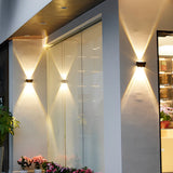 Modern Outdoor LED Up and Down Wall Sconce IP67 Waterproof Black Aluminum Exterior Porch Light
