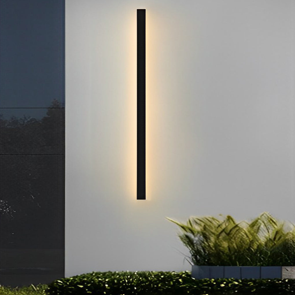 Modern Outdoor Long Strip LED Solar Wall Light Waterproof Black Linear Porch Sconce