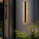 Modern Outdoor Long Strip LED Solar Wall Light Waterproof Black Linear Porch Sconce