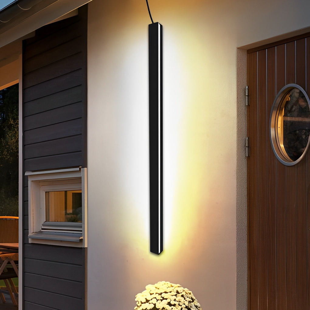 Modern Outdoor Long Strip LED Solar Wall Light Waterproof Black Linear Porch Sconce