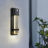 Modern Outdoor Motion Sensor Wall Sconce Waterproof LED Crystal Bubble Glass Porch Light Matte Black