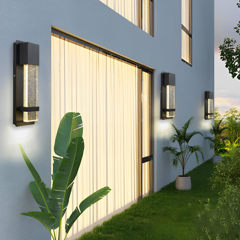 Modern Outdoor Motion Sensor Wall Sconce Waterproof LED Crystal Bubble Glass Porch Light Matte Black