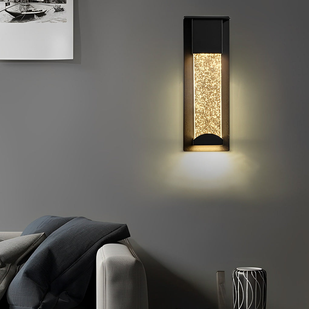 Modern Outdoor Motion Sensor Wall Sconce Waterproof LED Crystal Bubble Glass Porch Light Matte Black