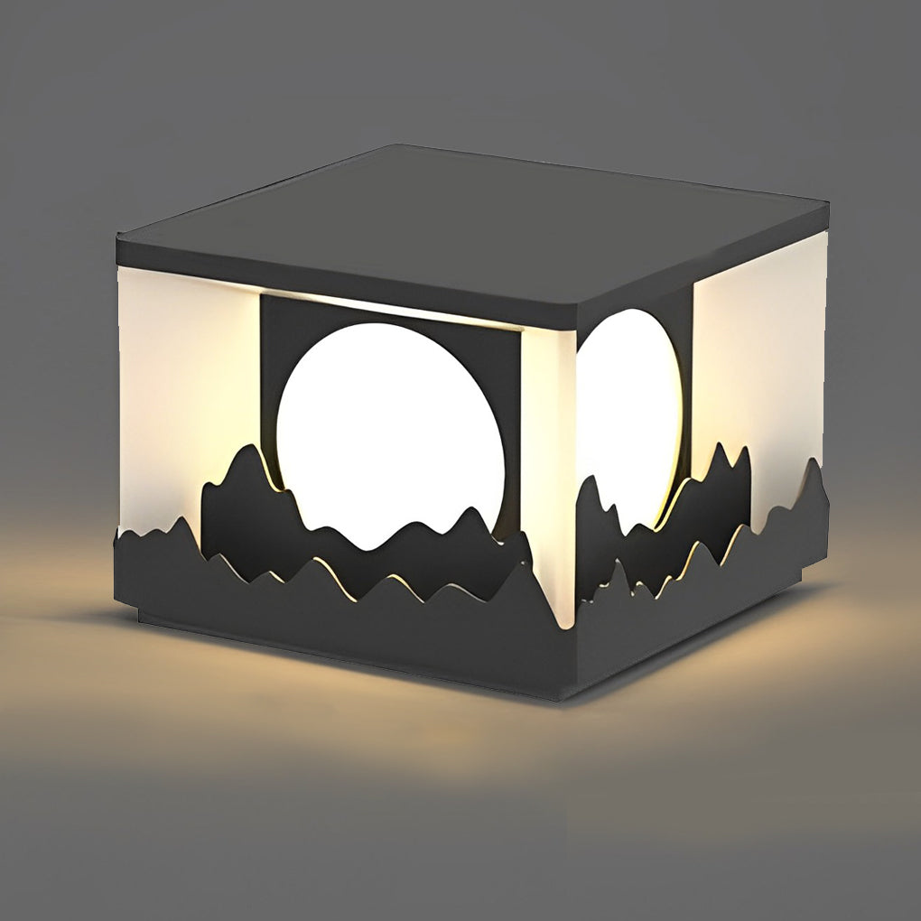 Modern Outdoor Solar Fence Post Lights Mountain Scenery Waterproof LED Landscape Pillar Lighting